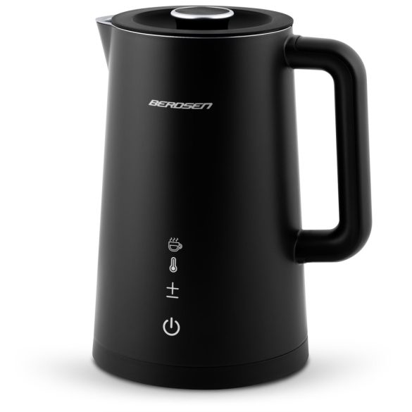 Vízforraló, Berdsen BD-709, 1700 ml, fekete, 1850-2200 W, duplafalú, érintőpaneles hőfokbeállítás, nem melegedő fogantyú, melegen tartás 2 óráig, 360°-os talp, hőmérővel