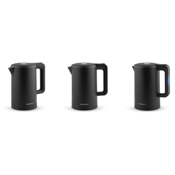 Vízforraló, Berdsen BD-710, 1700 ml, fekete, 1850-2200 W, duplafalú, szárazforralás elleni védelem, 360°-os talp, nem melegedő burkolat, kivehető vízkőszűrő