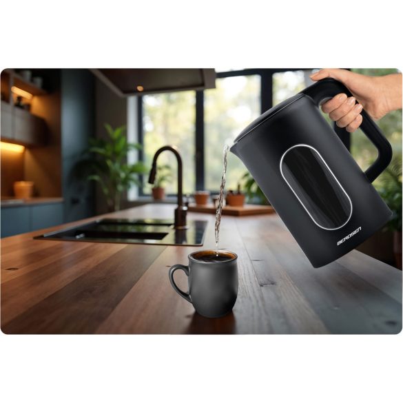 Vízforraló, Berdsen BD-712, 1700 ml, fekete-ezüst, 1850-2200 W, érintőpaneles hőfokbeállítás, fém ház, melegen tartás 3 óráig, duplafalú, 360°-os talp, hőmérővel