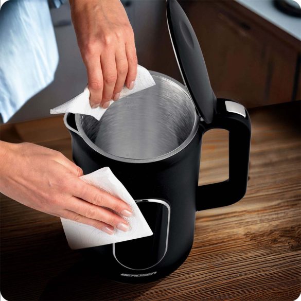 Vízforraló, Berdsen BD-712, 1700 ml, fekete-ezüst, 1850-2200 W, érintőpaneles hőfokbeállítás, fém ház, melegen tartás 3 óráig, duplafalú, 360°-os talp, hőmérővel