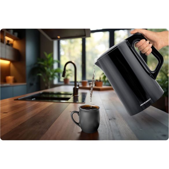 Vízforraló, Berdsen BD-713, 1700 ml, fekete-ezüst, 1850-2200 W, érintőpaneles hőfokbeállítás, duplafalú, acél ház, szárazonforrás elleni védelem, 360°-os talp, hőmérővel