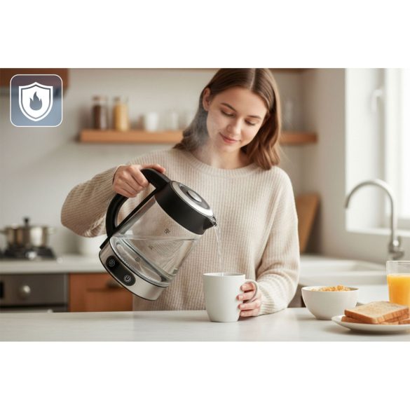 Vízforraló, Berdsen BD-715, 1800 ml, átlátszó, 1850-2200 W, érintőpaneles hőfokbeállítás, fém/üveg ház, szárazonforrás elleni védelem, 360°-os talp, hőmérővel