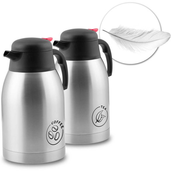 Termosz kancsó készlet, Berdsen BD-780, 2 x 2000 ml, 2 db, ezüst, rozsdamentes acél, duplafalú, meleg és hideg italokhoz, 12 órás hőmegtartás, kávéhoz és teához