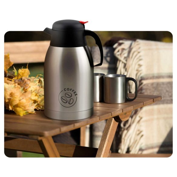 Termosz kancsó készlet, Berdsen BD-780, 2 x 2000 ml, 2 db, ezüst, rozsdamentes acél, duplafalú, meleg és hideg italokhoz, 12 órás hőmegtartás, kávéhoz és teához