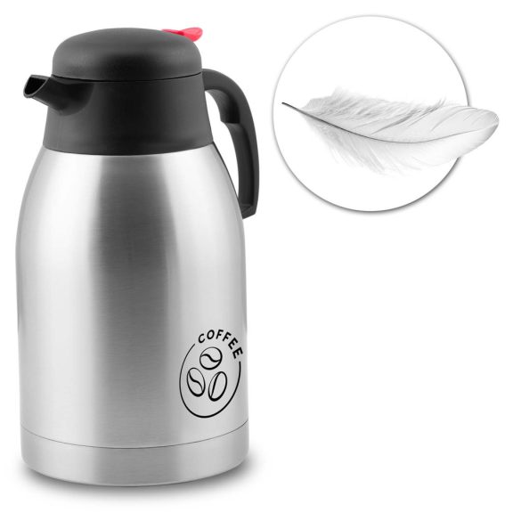 Termosz kancsó, Berdsen BD-780, 2000 ml, ezüst, rozsdamentes acél, duplafalú, meleg és hideg italokhoz, 12 órás hőmegtartás, kávéhoz