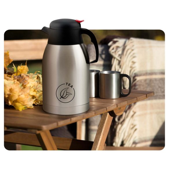 Termosz kancsó, Berdsen BD-780, 2000 ml, ezüst, rozsdamentes acél, duplafalú, meleg és hideg italokhoz, 12 órás hőmegtartás, teához