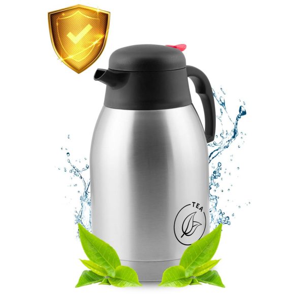 Termosz kancsó, Berdsen BD-780, 2000 ml, ezüst, rozsdamentes acél, duplafalú, meleg és hideg italokhoz, 12 órás hőmegtartás, teához