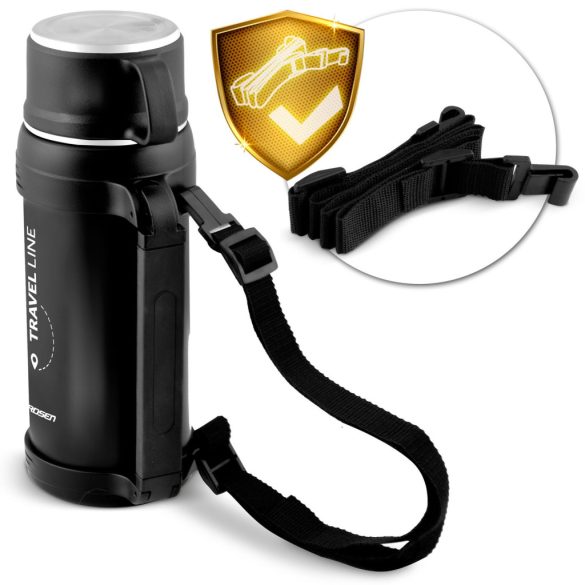 Termosz, Berdsen BD-781, 1500 ml, fekete, rozsdamentes acél, duplafalú, meleg és hideg italokhoz, 12 órás hőmegtartás