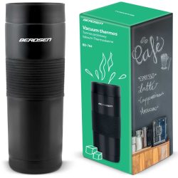   Termosz, Berdsen BD-784, 590 ml, fekete, rozsdamentes acél, duplafalú, szívószálas, meleg és hideg italokhoz, 12 órás hőmegtartás