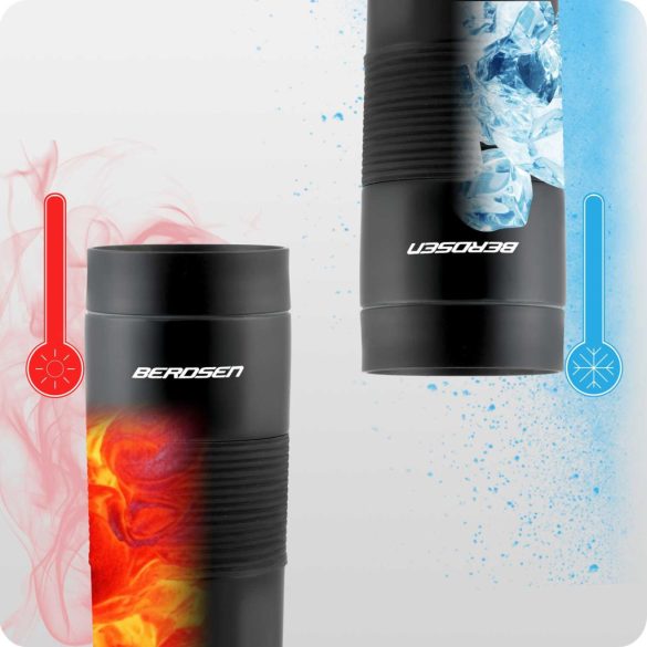 Termosz, Berdsen BD-784, 590 ml, fekete, rozsdamentes acél, duplafalú, szívószálas, meleg és hideg italokhoz, 12 órás hőmegtartás