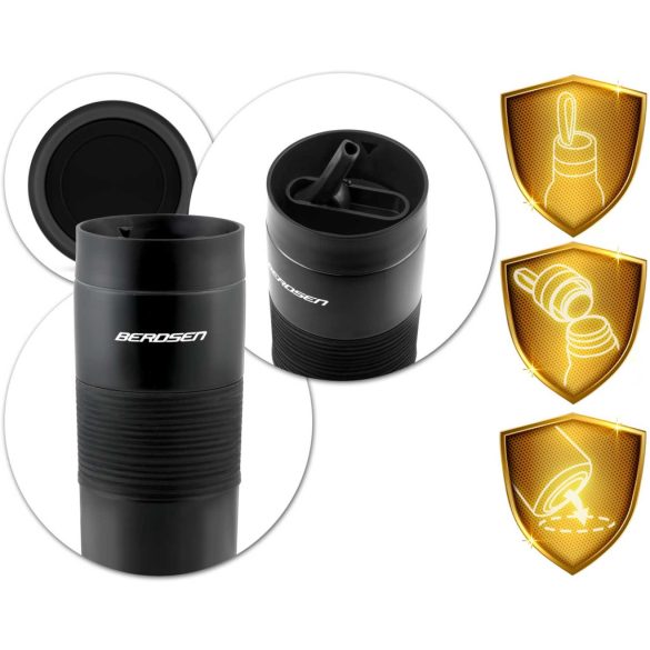 Termosz, Berdsen BD-784, 590 ml, fekete, rozsdamentes acél, duplafalú, szívószálas, meleg és hideg italokhoz, 12 órás hőmegtartás