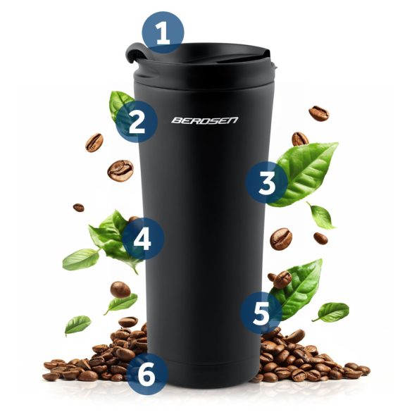 Termosz, Berdsen BD-785, 470 ml, fekete, rozsdamentes acél, duplafalú, meleg és hideg italokhoz, 12 órás hőmegtartás