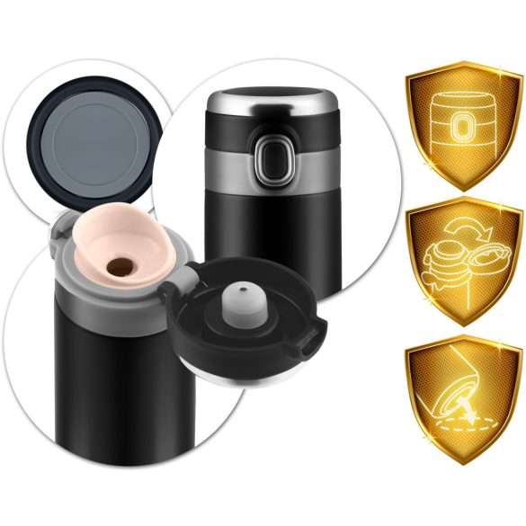 Termosz, Berdsen BD-786, 450 ml, fekete, rozsdamentes acél, duplafalú, LCD kijelző, meleg és hideg italokhoz, 12 órás hőmegtartás