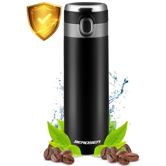 Termosz, Berdsen BD-786, 450 ml, fekete, rozsdamentes acél, duplafalú, LCD kijelző, meleg és hideg italokhoz, 12 órás hőmegtartás