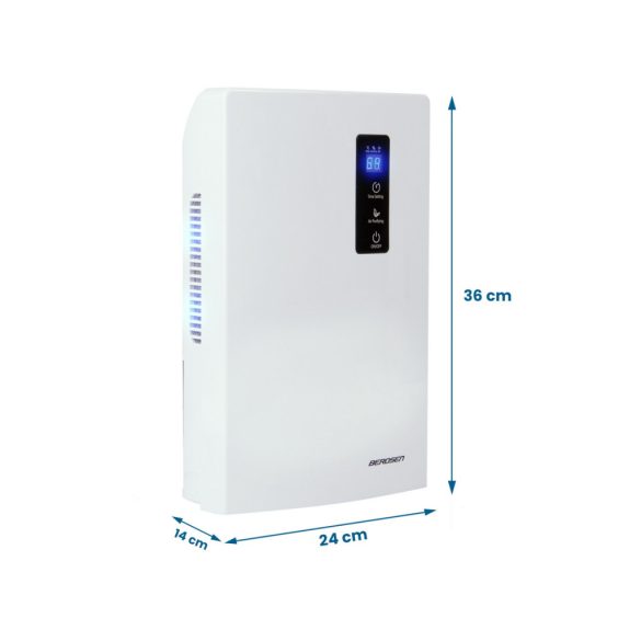 Páramentesítő, Berdsen BR-20, fehér, 2000 ml tartály, 700 ml/nap, UV-lámpás légtisztítás, Peltier-technológia, ultracsendes 34 dB, automatikus leállás, LED érintőkijelző, időzítő, 90 W