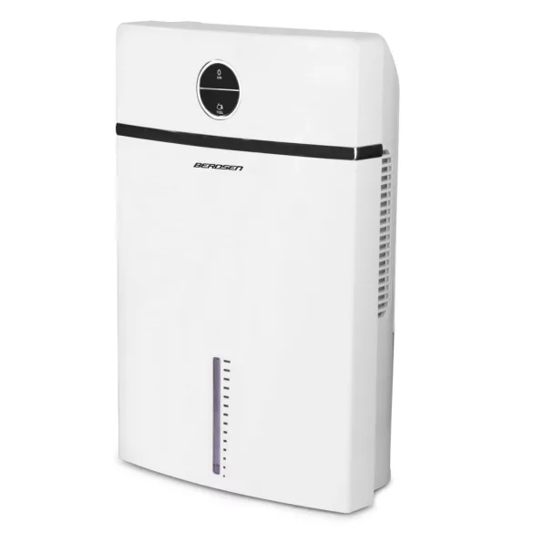 Páramentesítő, Berdsen BR-20C, fehér, 2000 ml tartály, kettős Peltier-modul, termoelektromos, 600 ml/nap, ultracsendes 33 dB, folyamatos vízelvezetés, 90 W