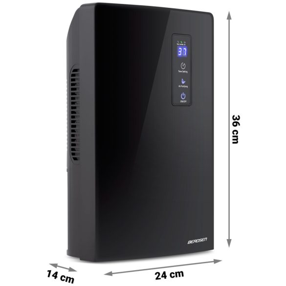 Páramentesítő, Berdsen BR-20, fekete, 2000 ml tartály, 700 ml/nap, UV-lámpás légtisztítás, Peltier-technológia, ultracsendes 34 dB, automatikus leállás, LED érintőkijelző, időzítő, 90 W