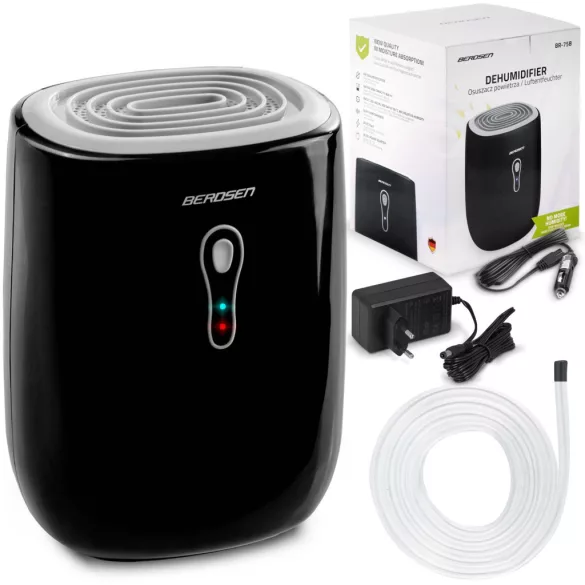 Páramentesítő, Berdsen BR-75B, fekete, 800 ml tartály, ultracsendes 34 dB, Peltier-technológia, folyamatos vízelvezetés, energiatakarékos, 22,5 W