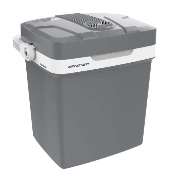 Autós hűtőtáska, Berdsen Icemax, szürke, 26 l, ventilátoros, egyzónás, akár 18°C hűtés, ECO/normál üzemmód, 12 V DC / 230 V AC, 39 dB