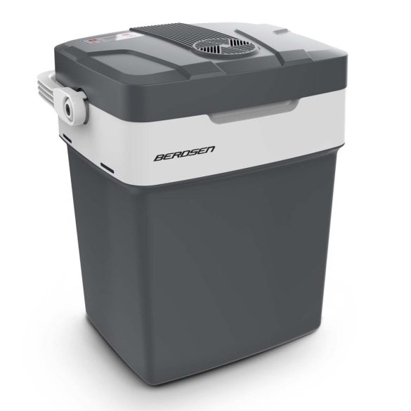 Autós hűtőtáska, Berdsen Icemax, sötétszürke, 26 l, ventilátoros, egyzónás, akár 18°C hűtés, ECO/normál üzemmód, 12 V DC / 230 V AC, 39 dB