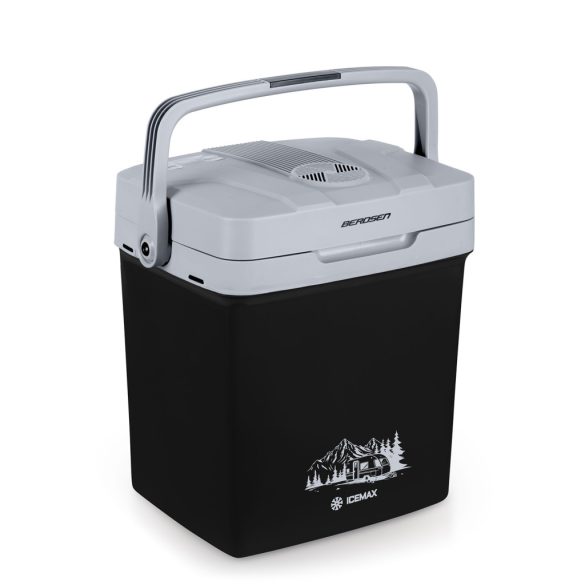 Autós hűtőtáska, Berdsen Icemax, fekete, 26 l, ventilátoros, egyzónás, akár 18°C hűtés, ECO/normál üzemmód, 12 V DC / 230 V AC, 39 dB