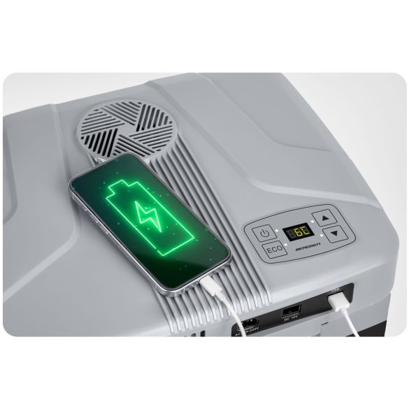 Autós hűtőtáska, Berdsen Icemax, fekete, 26 l, ventilátoros, egyzónás, akár 18°C hűtés, ECO/normál üzemmód, 12 V DC / 230 V AC, 39 dB