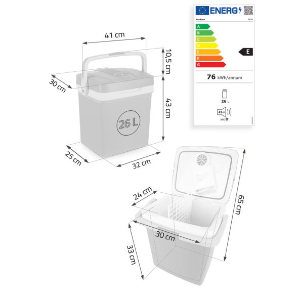 Autós hűtőtáska, Berdsen Icemax, fekete, 26 l, ventilátoros, egyzónás, akár 18°C hűtés, ECO/normál üzemmód, 12 V DC / 230 V AC, 39 dB