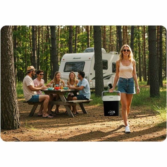 Autós hűtőtáska, Berdsen Icemax, fekete, 26 l, ventilátoros, egyzónás, akár 18°C hűtés, ECO/normál üzemmód, 12 V DC / 230 V AC, 39 dB