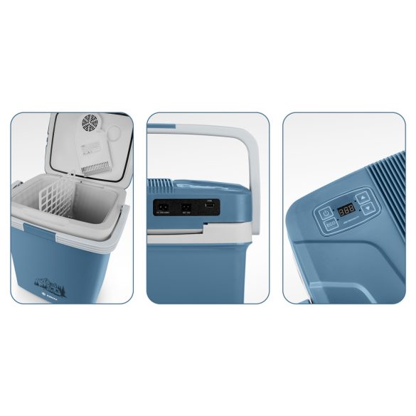 Autós hűtőtáska, Berdsen Icemax, kék, 26 l, ventilátoros, egyzónás, akár 18°C hűtés, ECO/normál üzemmód, 12 V DC / 230 V AC, 39 dB