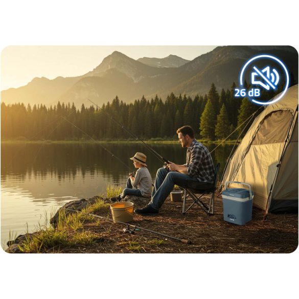 Autós hűtőtáska, Berdsen Icemax, kék, 26 l, ventilátoros, egyzónás, akár 18°C hűtés, ECO/normál üzemmód, 12 V DC / 230 V AC, 39 dB