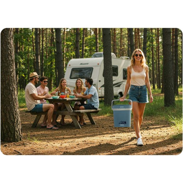 Autós hűtőtáska, Berdsen Icemax, kék, 26 l, ventilátoros, egyzónás, akár 18°C hűtés, ECO/normál üzemmód, 12 V DC / 230 V AC, 39 dB