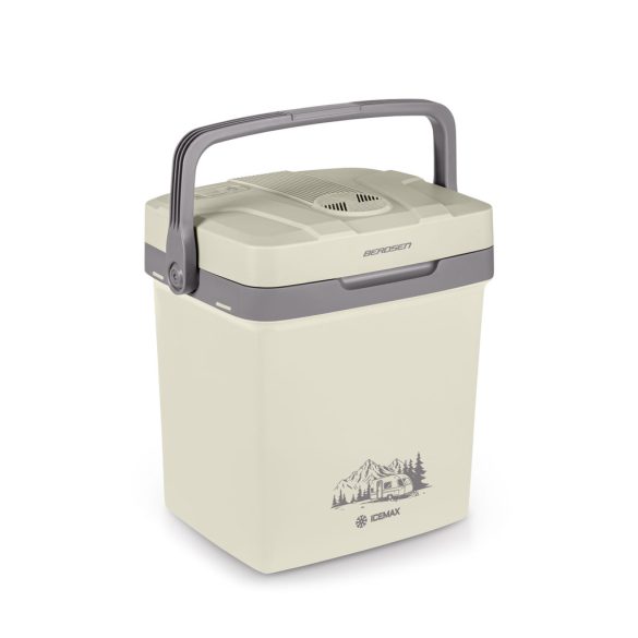 Autós hűtőtáska, Berdsen Icemax, krémszínű, 26 l, ventilátoros, egyzónás, akár 18°C hűtés, ECO/normál üzemmód, 12 V DC / 230 V AC, 39 dB