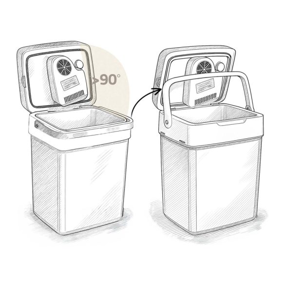 Autós hűtőtáska, Berdsen Icemax, krémszínű, 26 l, ventilátoros, egyzónás, akár 18°C hűtés, ECO/normál üzemmód, 12 V DC / 230 V AC, 39 dB