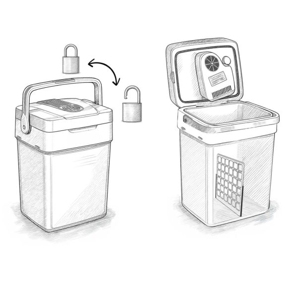 Autós hűtőtáska, Berdsen Icemax, krémszínű, 26 l, ventilátoros, egyzónás, akár 18°C hűtés, ECO/normál üzemmód, 12 V DC / 230 V AC, 39 dB