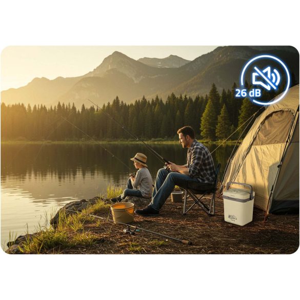 Autós hűtőtáska, Berdsen Icemax, krémszínű, 26 l, ventilátoros, egyzónás, akár 18°C hűtés, ECO/normál üzemmód, 12 V DC / 230 V AC, 39 dB