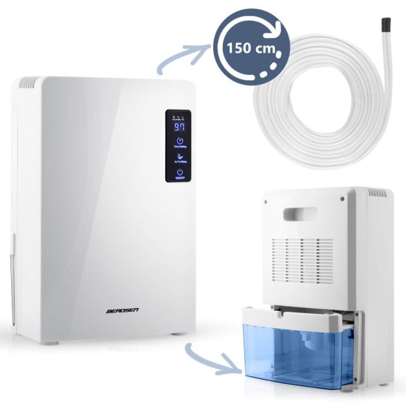 Páramentesítő, Berdsen BR-22A, fehér, 2200 ml tartály, 700 ml/nap, UV-C lámpa és TiO2 szűrő, Peltier-technológia, ultracsendes 34 dB, érintőpanel, időzítő, 90 W