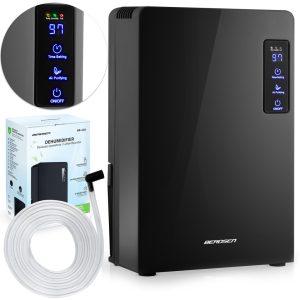 Páramentesítő, Berdsen BR-22A, fekete, 2200 ml tartály, 700 ml/nap, UV-C lámpa és TiO2 szűrő, Peltier-technológia, ultracsendes 34 dB, érintőpanel, időzítő, 90 W