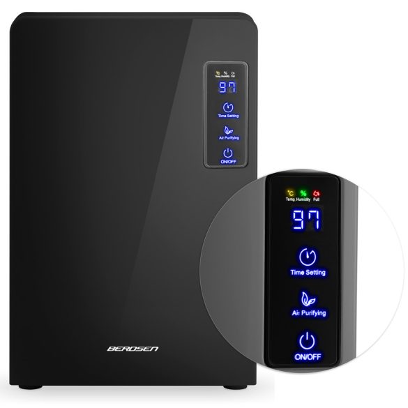 Páramentesítő, Berdsen BR-22A, fekete, 2200 ml tartály, 700 ml/nap, UV-C lámpa és TiO2 szűrő, Peltier-technológia, ultracsendes 34 dB, érintőpanel, időzítő, 90 W