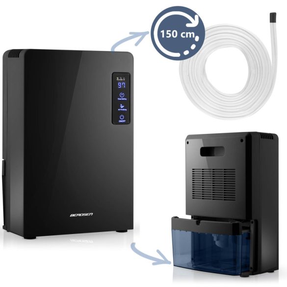 Páramentesítő, Berdsen BR-22A, fekete, 2200 ml tartály, 700 ml/nap, UV-C lámpa és TiO2 szűrő, Peltier-technológia, ultracsendes 34 dB, érintőpanel, időzítő, 90 W