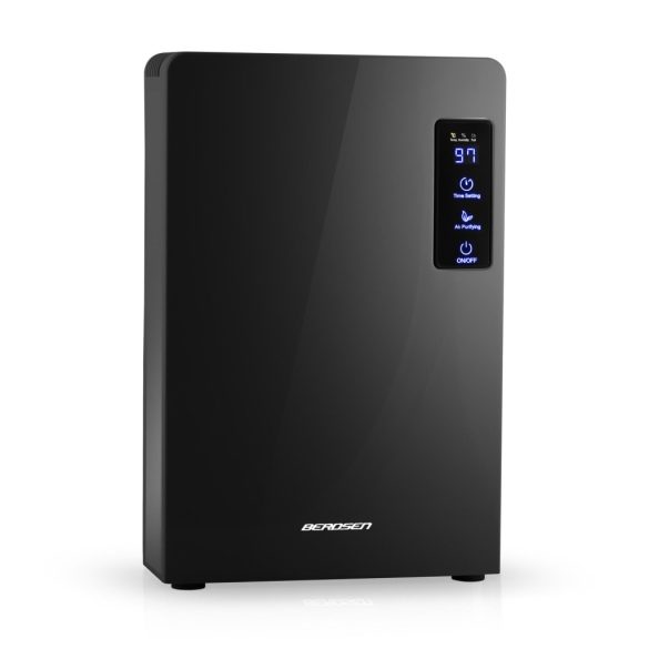 Páramentesítő, Berdsen BR-22A, fekete, 2200 ml tartály, 700 ml/nap, UV-C lámpa és TiO2 szűrő, Peltier-technológia, ultracsendes 34 dB, érintőpanel, időzítő, 90 W