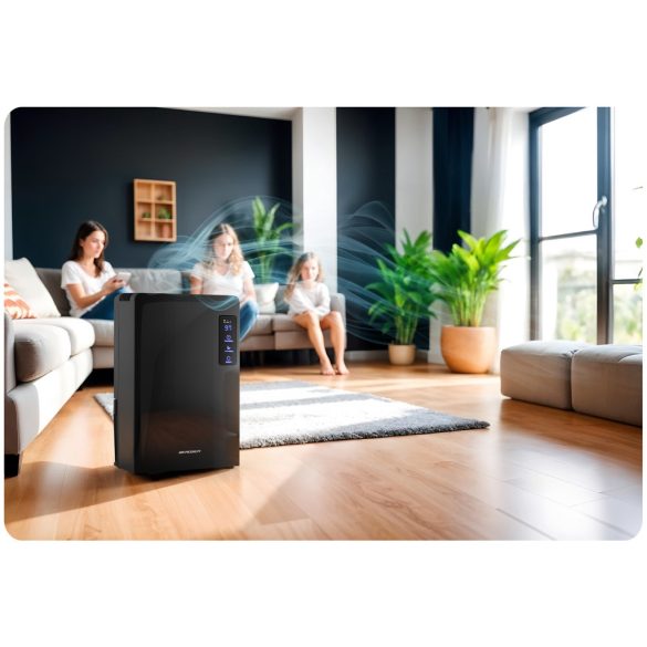 Páramentesítő, Berdsen BR-22A, fekete, 2200 ml tartály, 700 ml/nap, UV-C lámpa és TiO2 szűrő, Peltier-technológia, ultracsendes 34 dB, érintőpanel, időzítő, 90 W