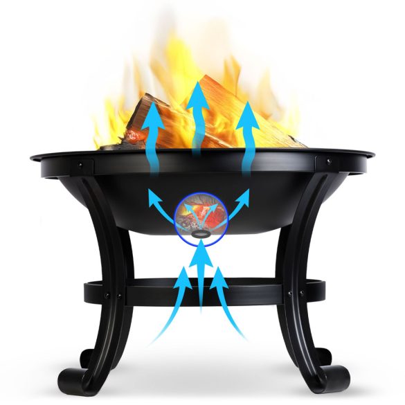 Kerti tűzrakó, Berdsen BD-880, fekete, átmérő: 60 cm, magasság: 53,5 cm, acél lemez, 42 cm piszkavas, szikramentesítő kupola