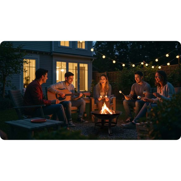 Kerti tűzrakó, Berdsen BD-880, fekete, átmérő: 60 cm, magasság: 53,5 cm, acél lemez, 42 cm piszkavas, szikramentesítő kupola