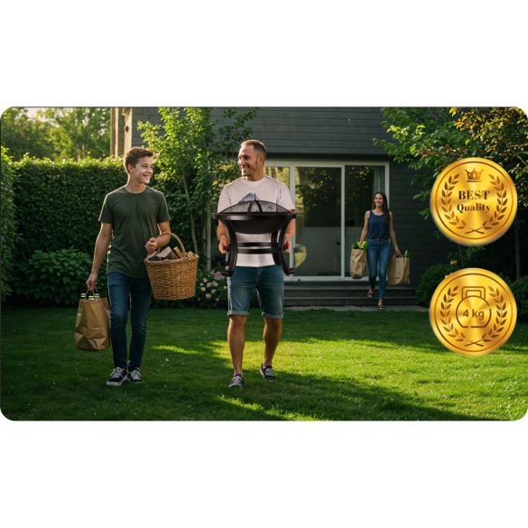 Kerti tűzrakó, Berdsen BD-880, fekete, átmérő: 60 cm, magasság: 53,5 cm, acél lemez, 42 cm piszkavas, szikramentesítő kupola