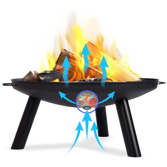 Kerti tűzrakó, Berdsen BD-881, fekete, átmérő: 60 cm, magasság: 27,5 cm, acél lemez, 42 cm piszkavas