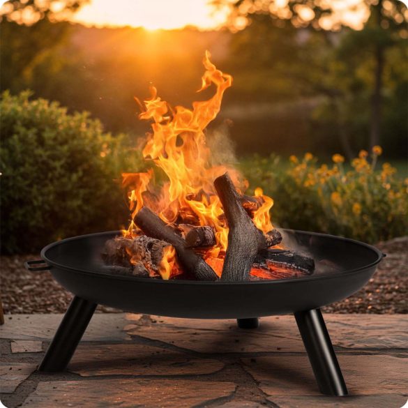 Kerti tűzrakó, Berdsen BD-882, fekete, átmérő: 80 cm, magasság: 27,5 cm, acél lemez, 42 cm piszkavas