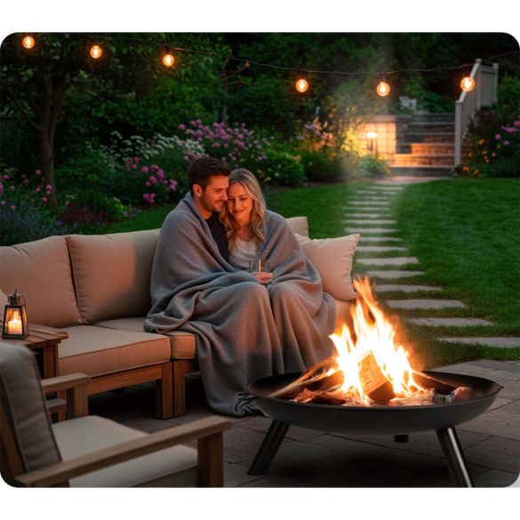 Kerti tűzrakó, Berdsen BD-882, fekete, átmérő: 80 cm, magasság: 27,5 cm, acél lemez, 42 cm piszkavas