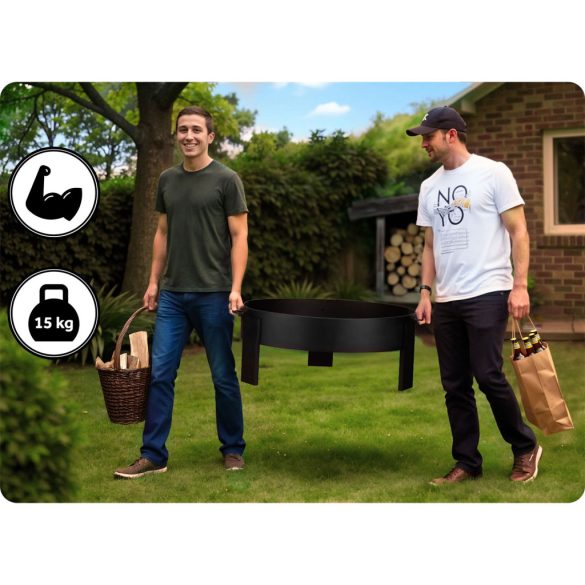 Kerti tűzrakó, Berdsen BD-883, fekete, átmérő: 80 cm, magasság: 33 cm, acél lemez, 42 cm piszkavas