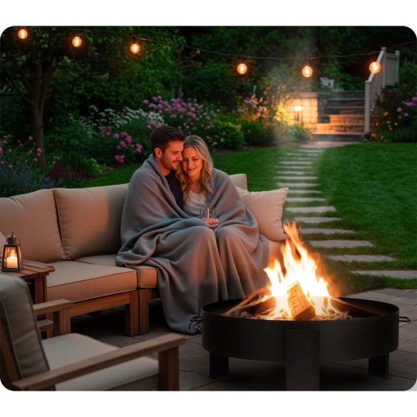 Kerti tűzrakó, Berdsen BD-883, fekete, átmérő: 80 cm, magasság: 33 cm, acél lemez, 42 cm piszkavas