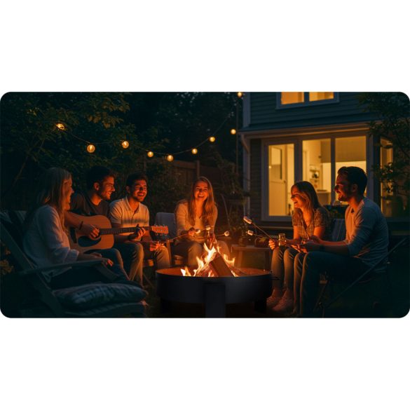 Kerti tűzrakó, Berdsen BD-883, fekete, átmérő: 80 cm, magasság: 33 cm, acél lemez, 42 cm piszkavas